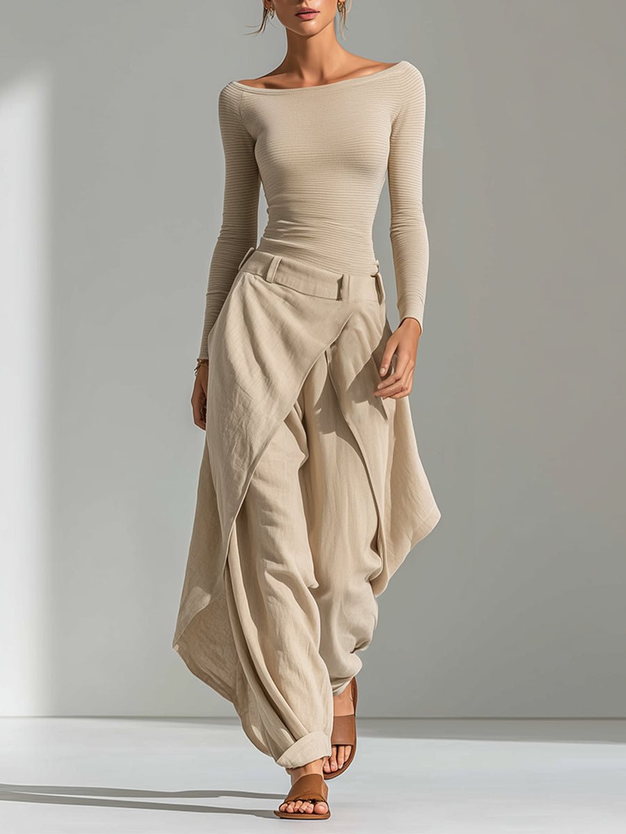 Conjunto de pantalón con capas y cuello barco