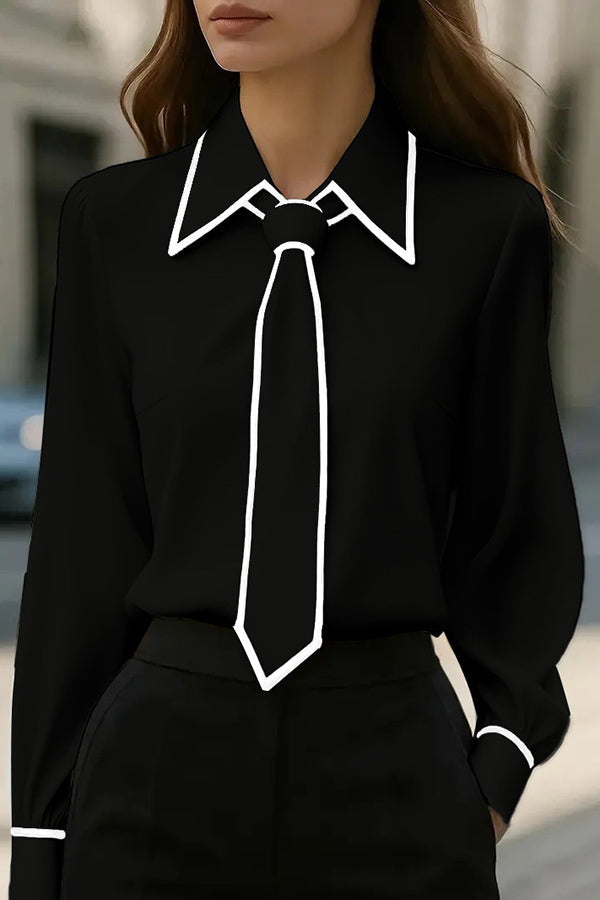 Camisa casual de manga larga con lazo en contraste