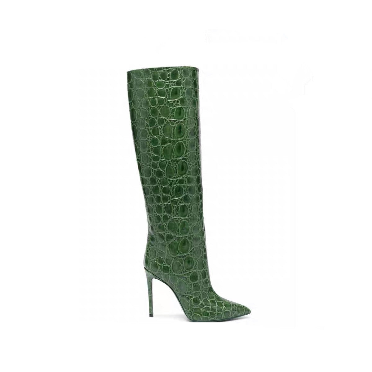 Botas rectas con estampado de serpiente y tacón alto