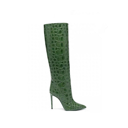 Botas rectas con estampado de serpiente y tacón alto