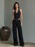Conjunto de dos piezas halter grunge moderno negro