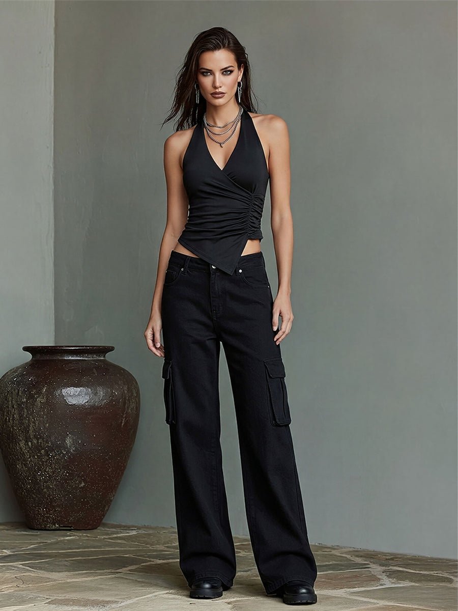 Conjunto de dos piezas halter grunge moderno negro