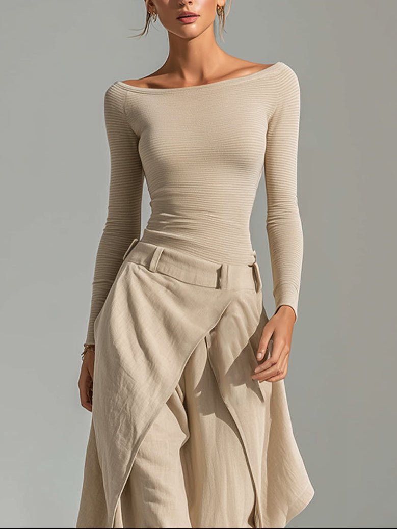 Conjunto de pantalón con capas y cuello barco