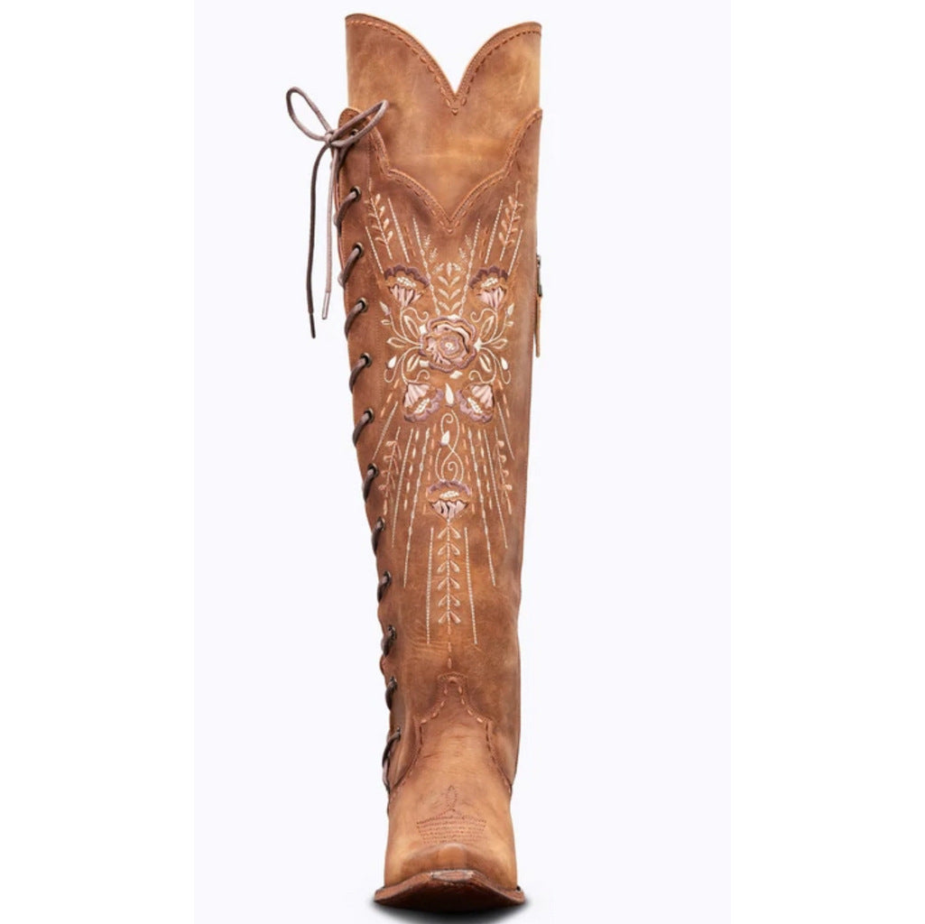 Botas vaqueras vintage bordadas con cordones