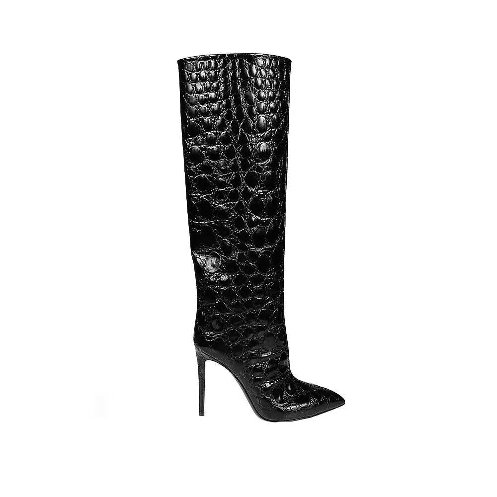 Botas rectas con estampado de serpiente y tacón alto