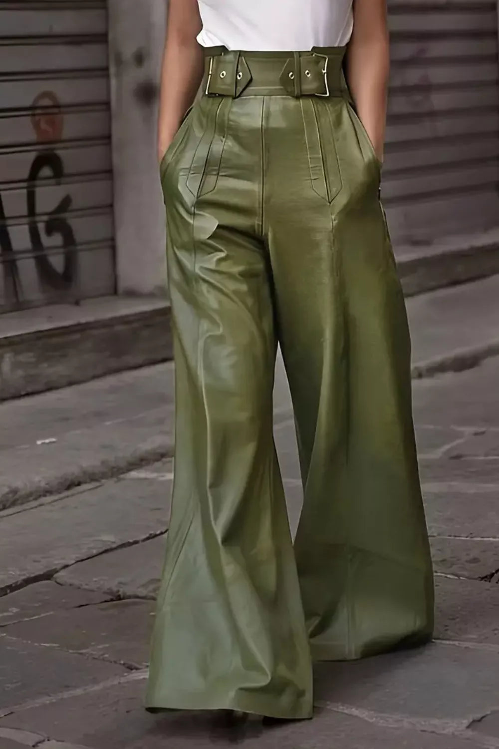 Pantalones de cintura alta y pierna ancha