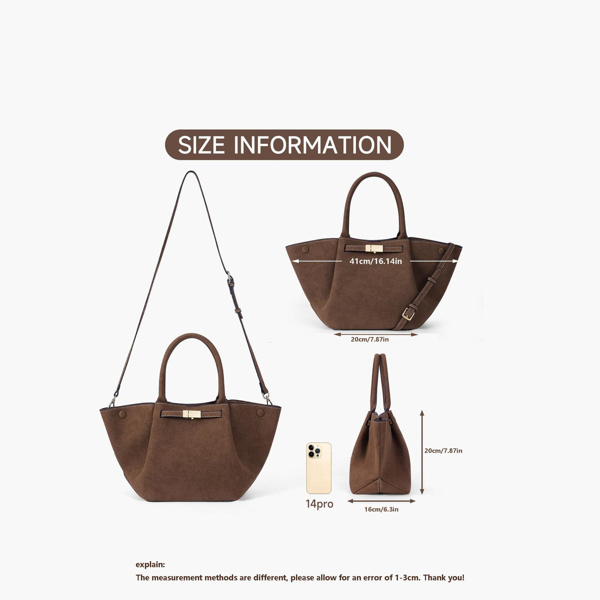 Bolso tote de ante vintage versátil