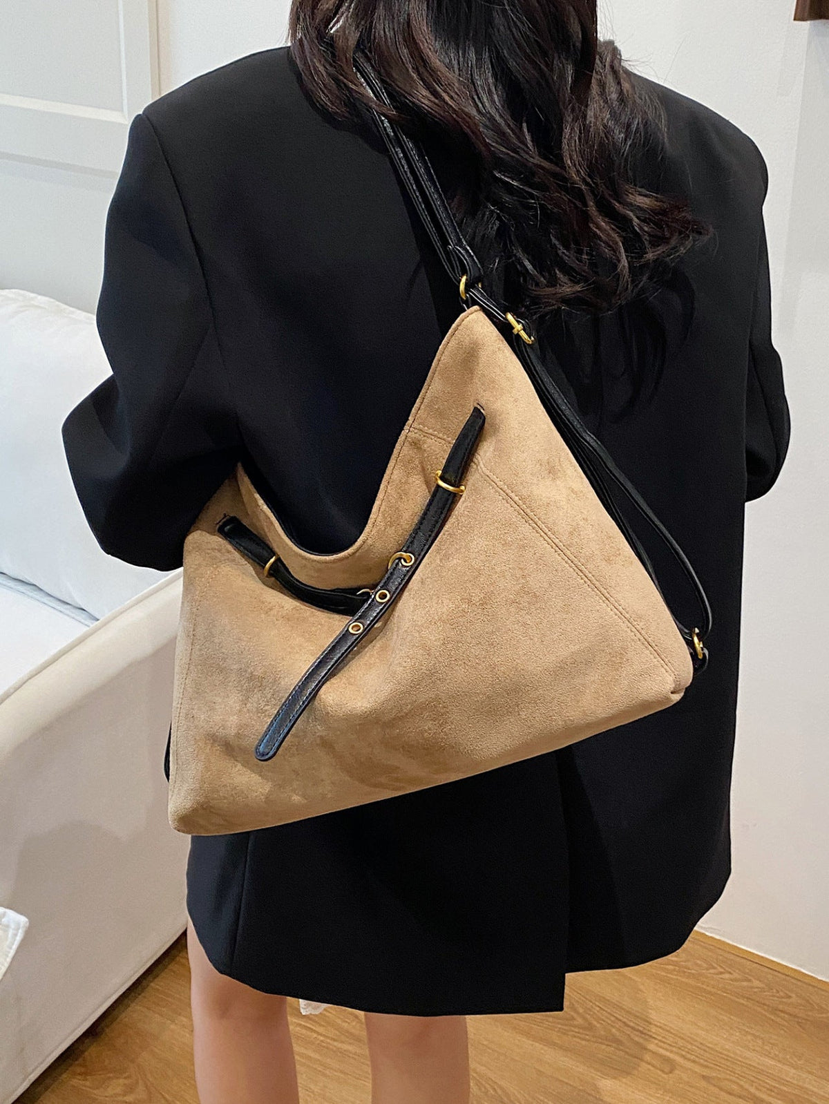 Bolso bandolera de ante vintage multifunción