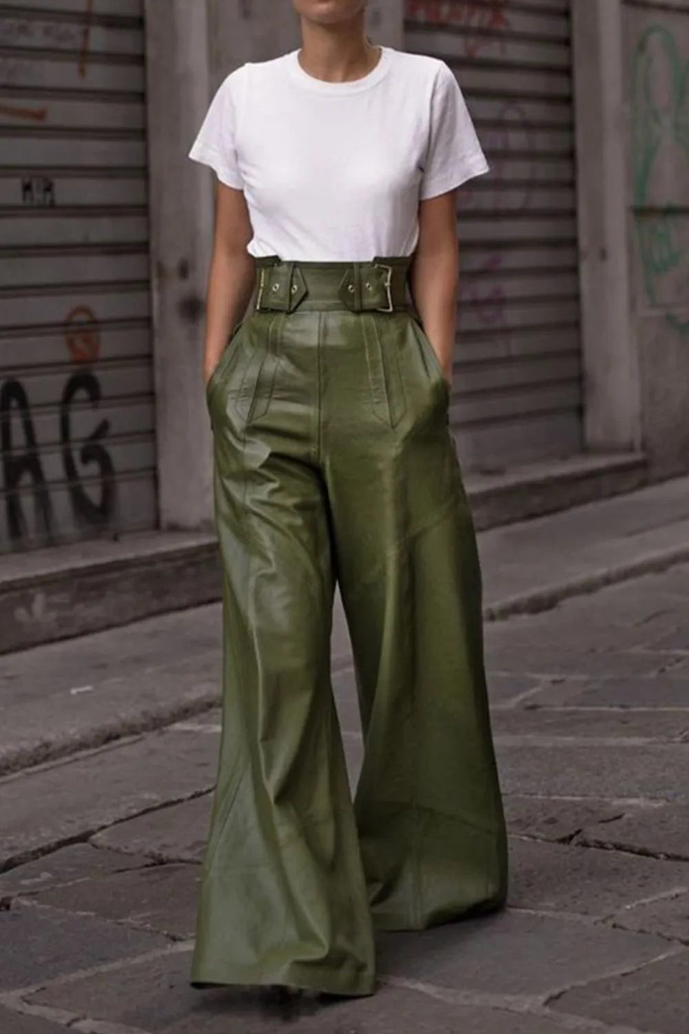 Pantalones de cintura alta y pierna ancha