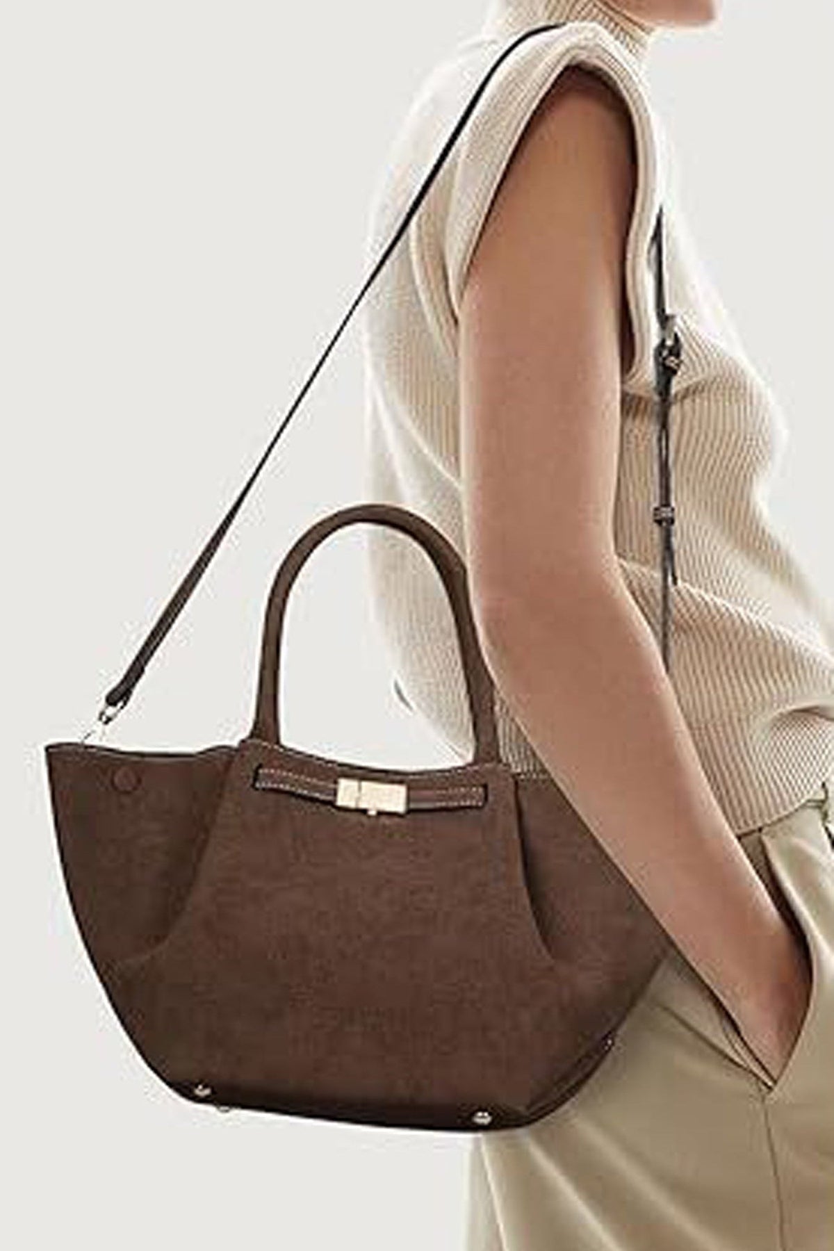 Bolso tote de ante vintage versátil