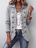 Chaqueta de punto gris jaspeado con volantes