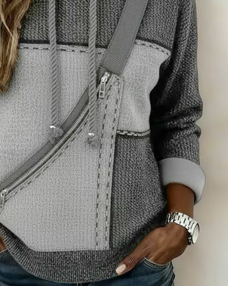 Soniya - Sudadera con capucha con bloques de color y patrón diagonal