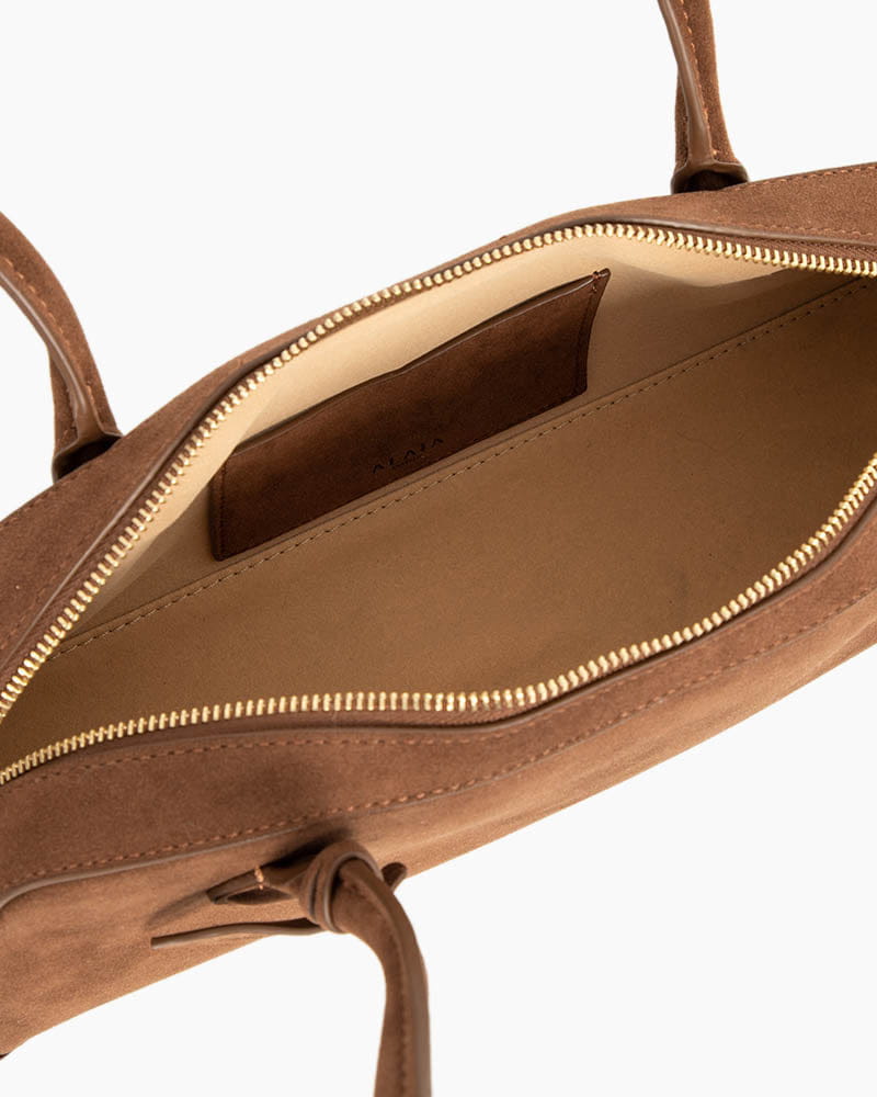 Bolso tote de ante de piel de becerro con doble cremallera y correa para el hombro