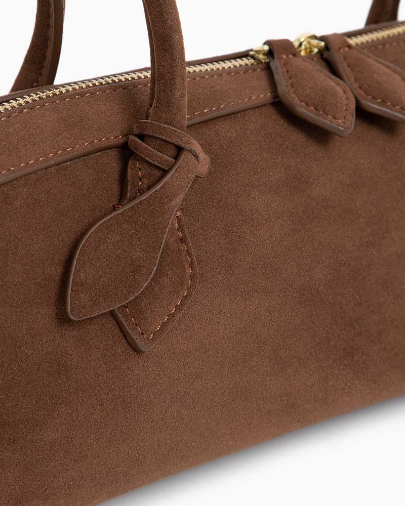 Bolso tote de ante de piel de becerro con doble cremallera y correa para el hombro