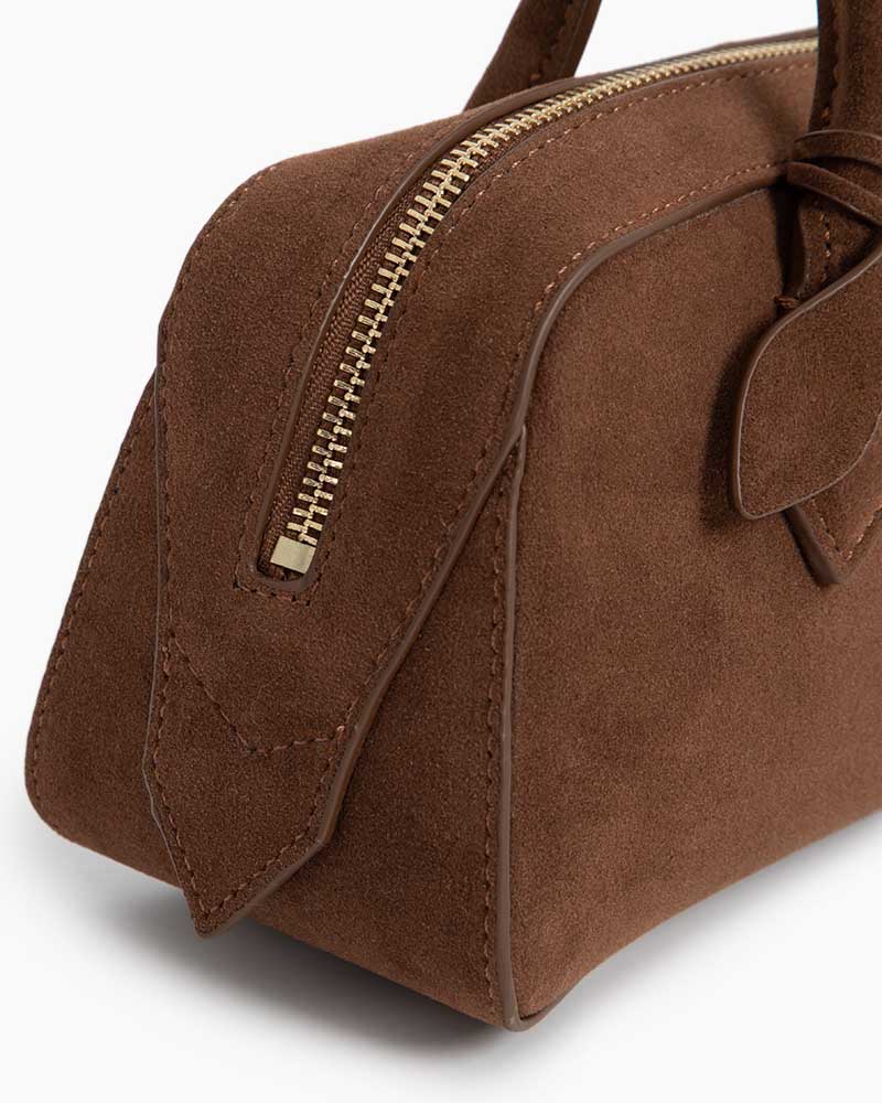 Bolso tote de ante de piel de becerro con doble cremallera y correa para el hombro