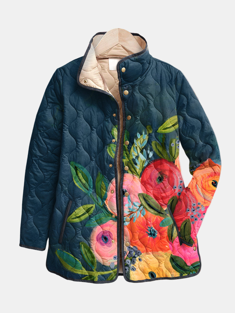 Chaqueta acolchada con flores pintadas