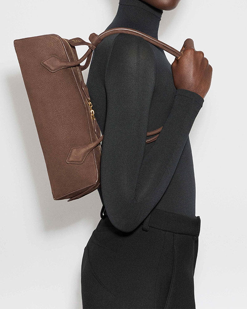Bolso tote de ante de piel de becerro con doble cremallera y correa para el hombro