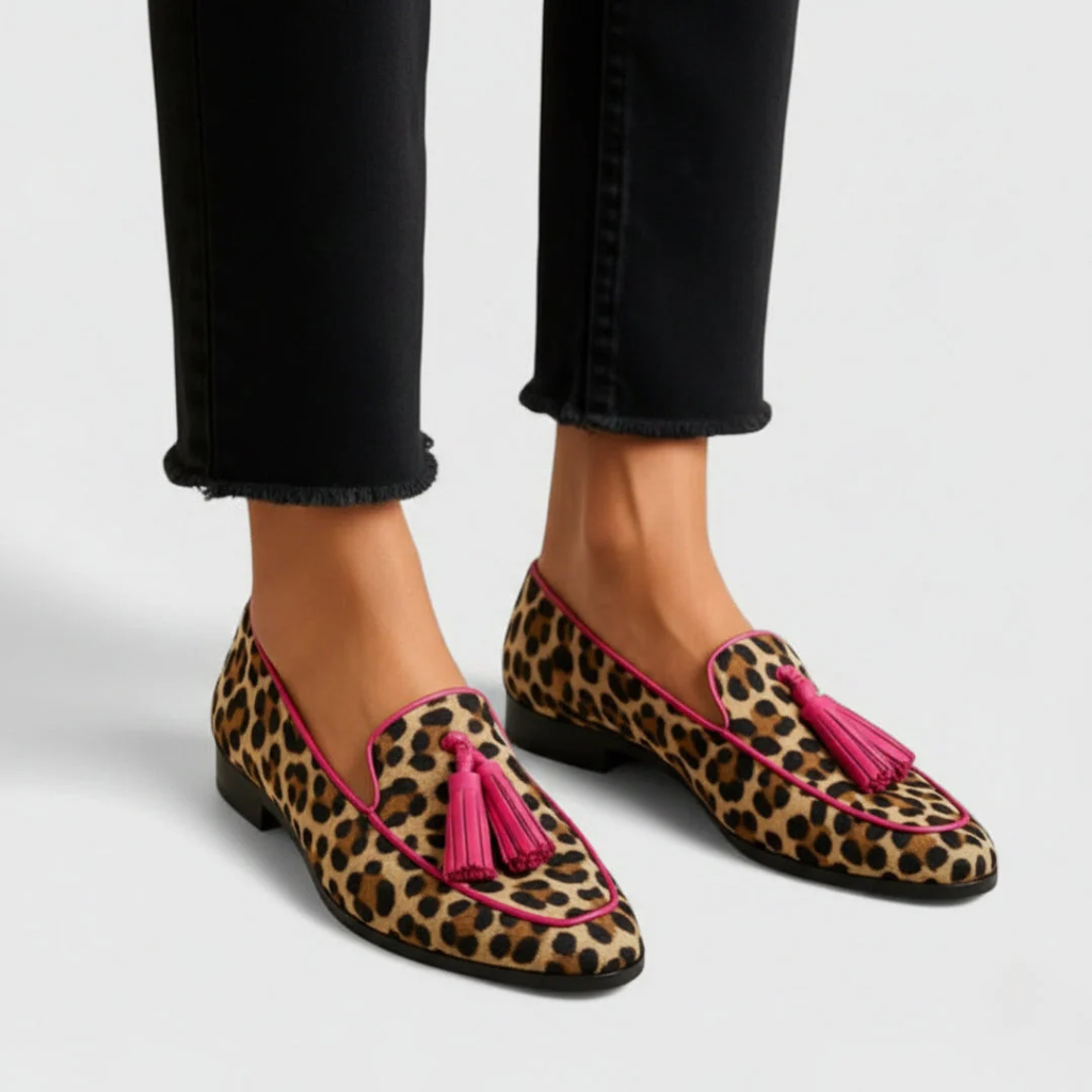 Mocasines con borlas y estampado animal