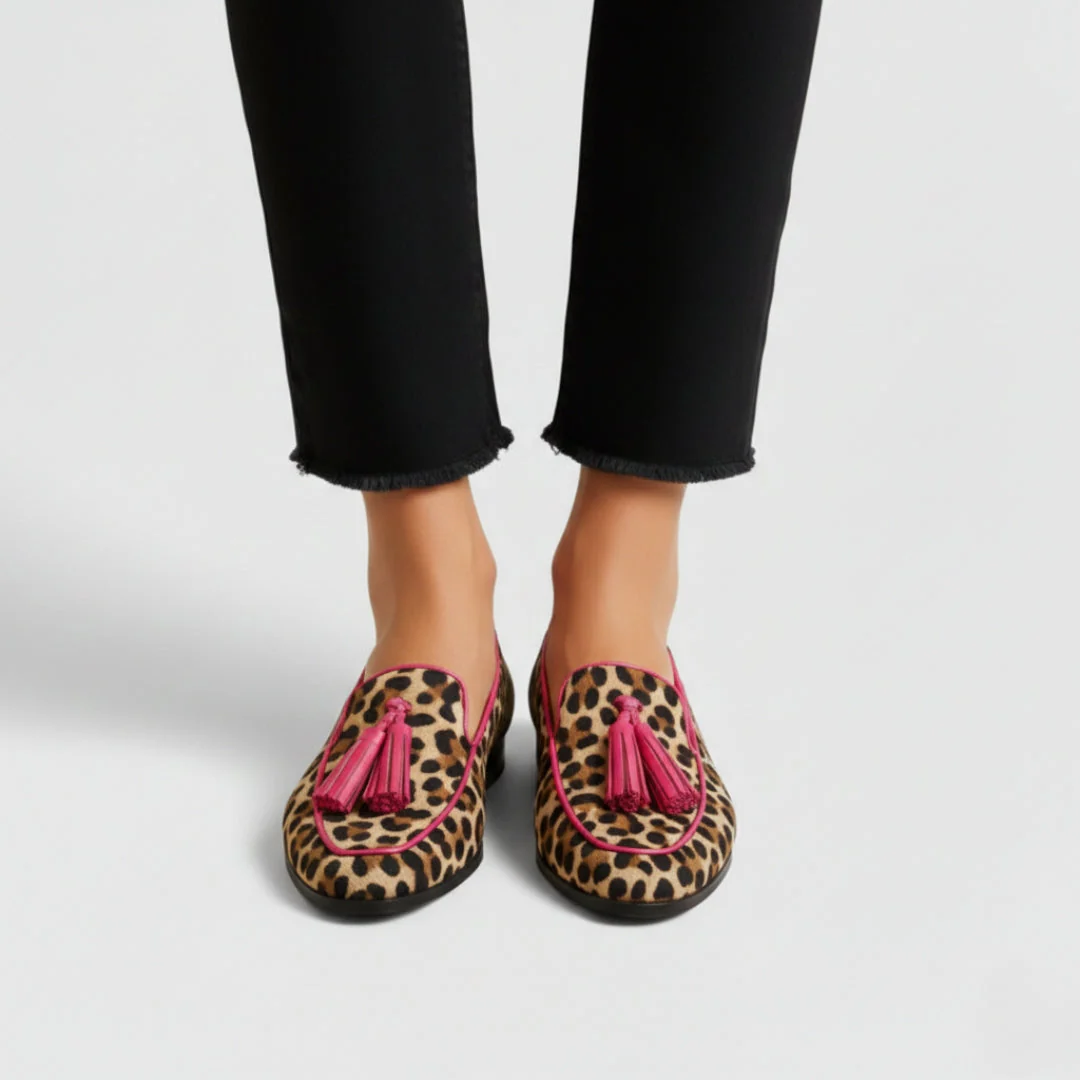 Mocasines con borlas y estampado animal