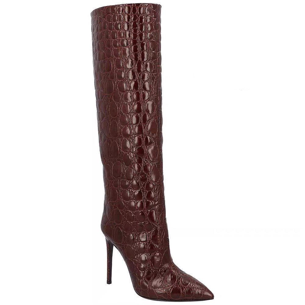 Botas rectas con estampado de serpiente y tacón alto