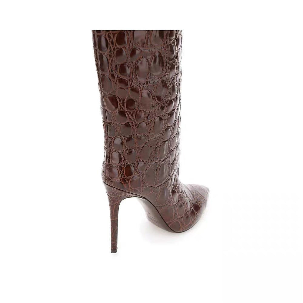 Botas rectas con estampado de serpiente y tacón alto