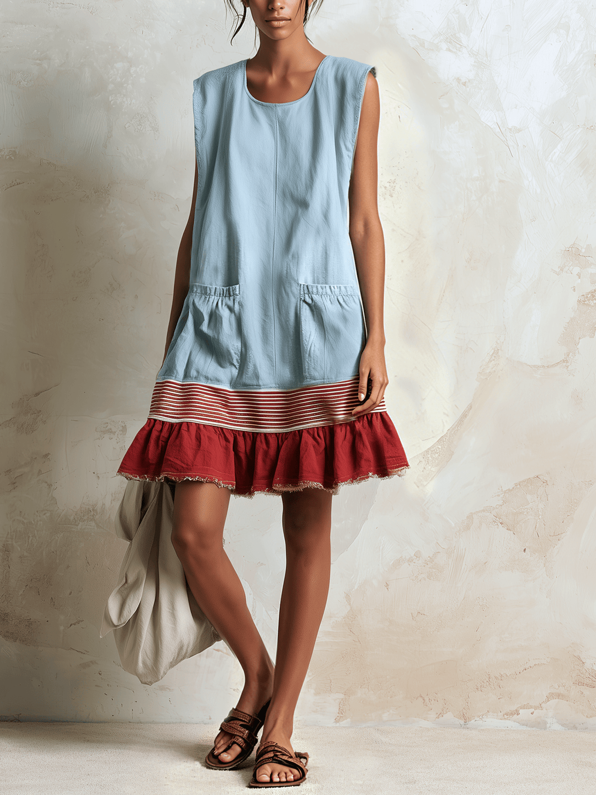 Vestido tipo túnica sin mangas con dobladillo fruncido