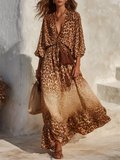 Vestido maxi retro con escote en V y estampado de leopardo