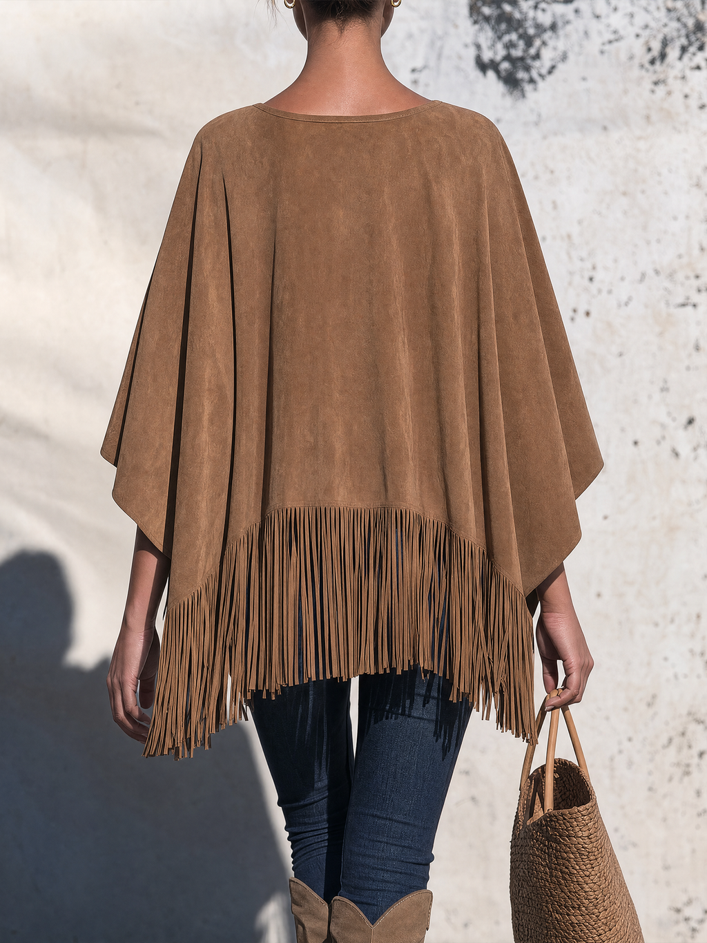 Bartolomea | Poncho de color cuero con flecos