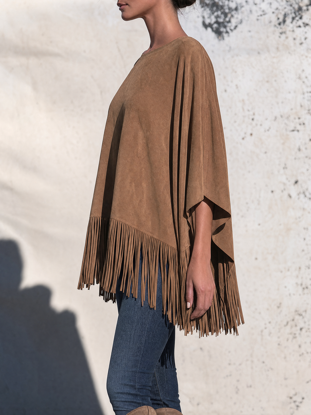 Bartolomea | Poncho de color cuero con flecos
