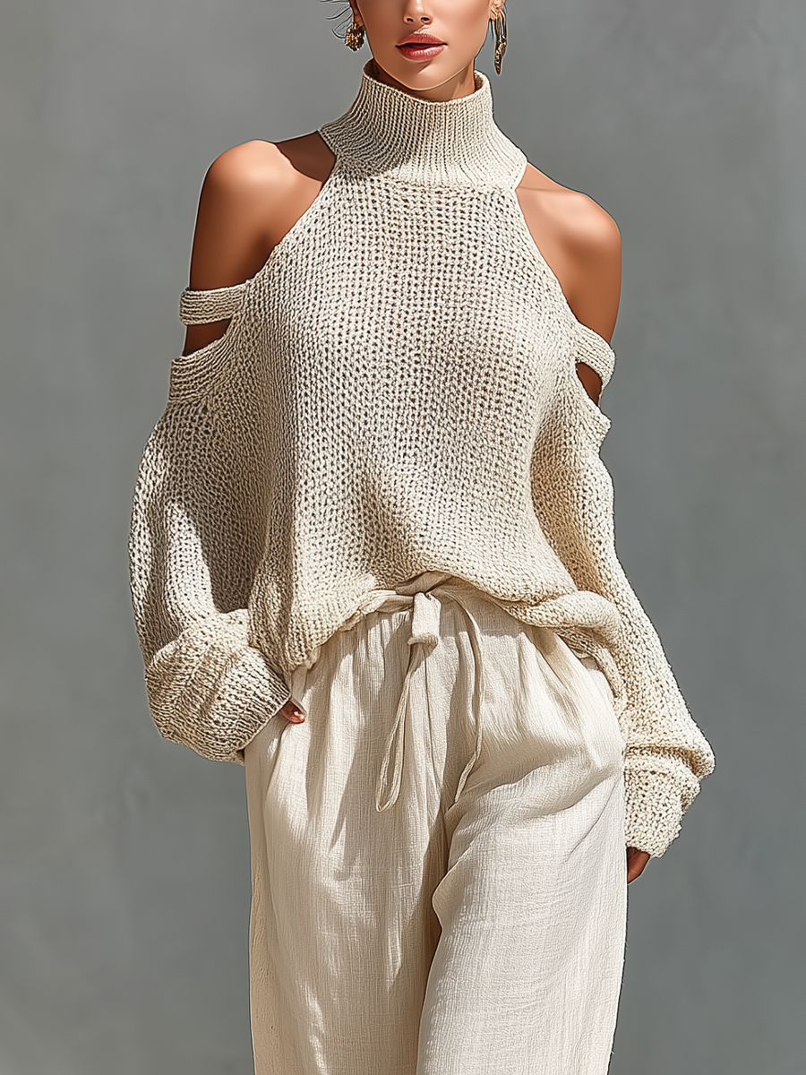 Elyzia - Conjunto compuesto por un top de punto y unos pantalones de pierna ancha