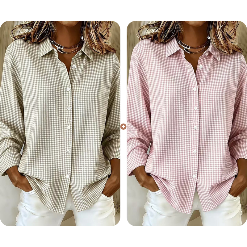 Top retro de cuadros con manga larga para mujer