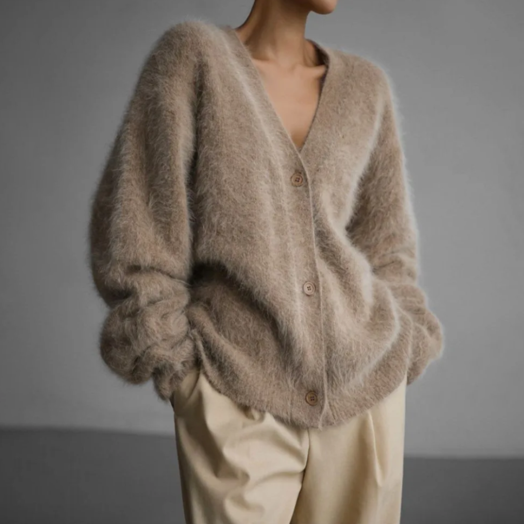 Cárdigan oversize cálido con efecto de piel de visón