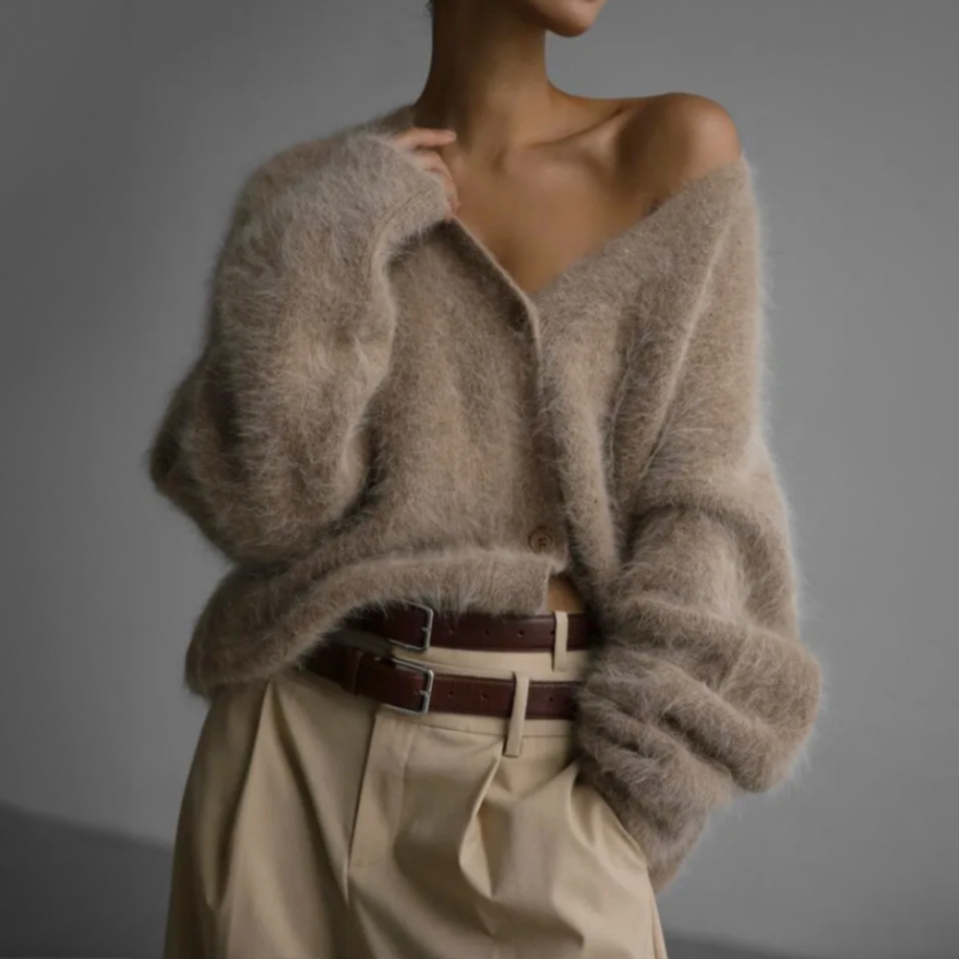 Cárdigan oversize cálido con efecto de piel de visón