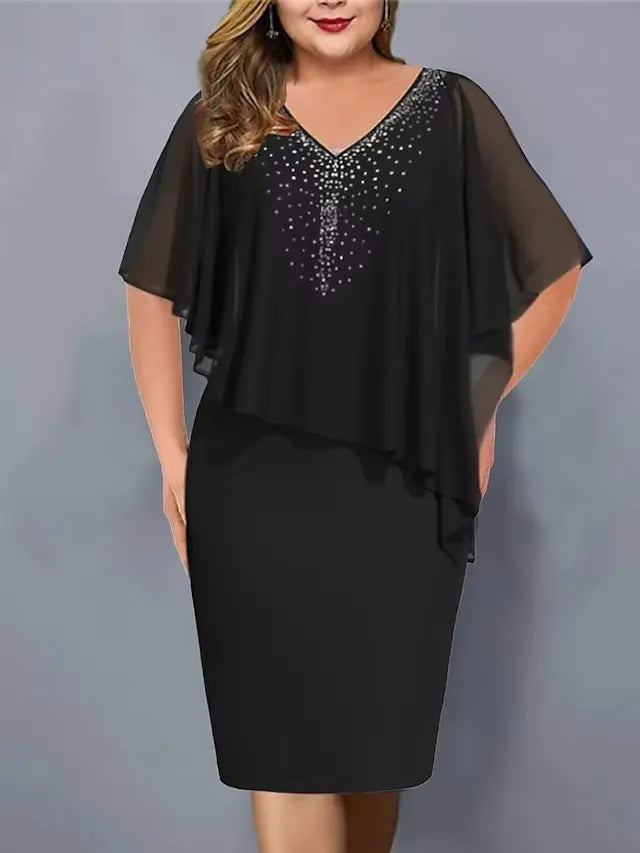 Amelie - Vestido de gasa con escote en V, adornado con pedrería