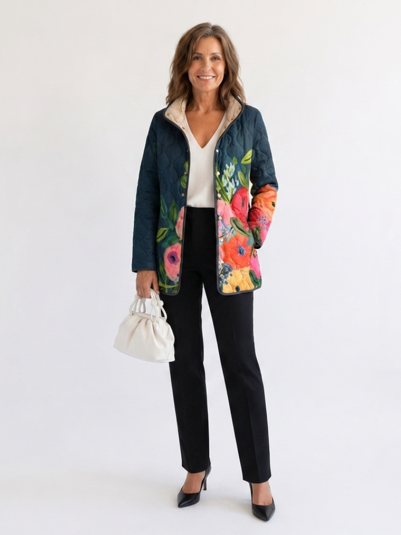 Chaqueta acolchada con flores pintadas
