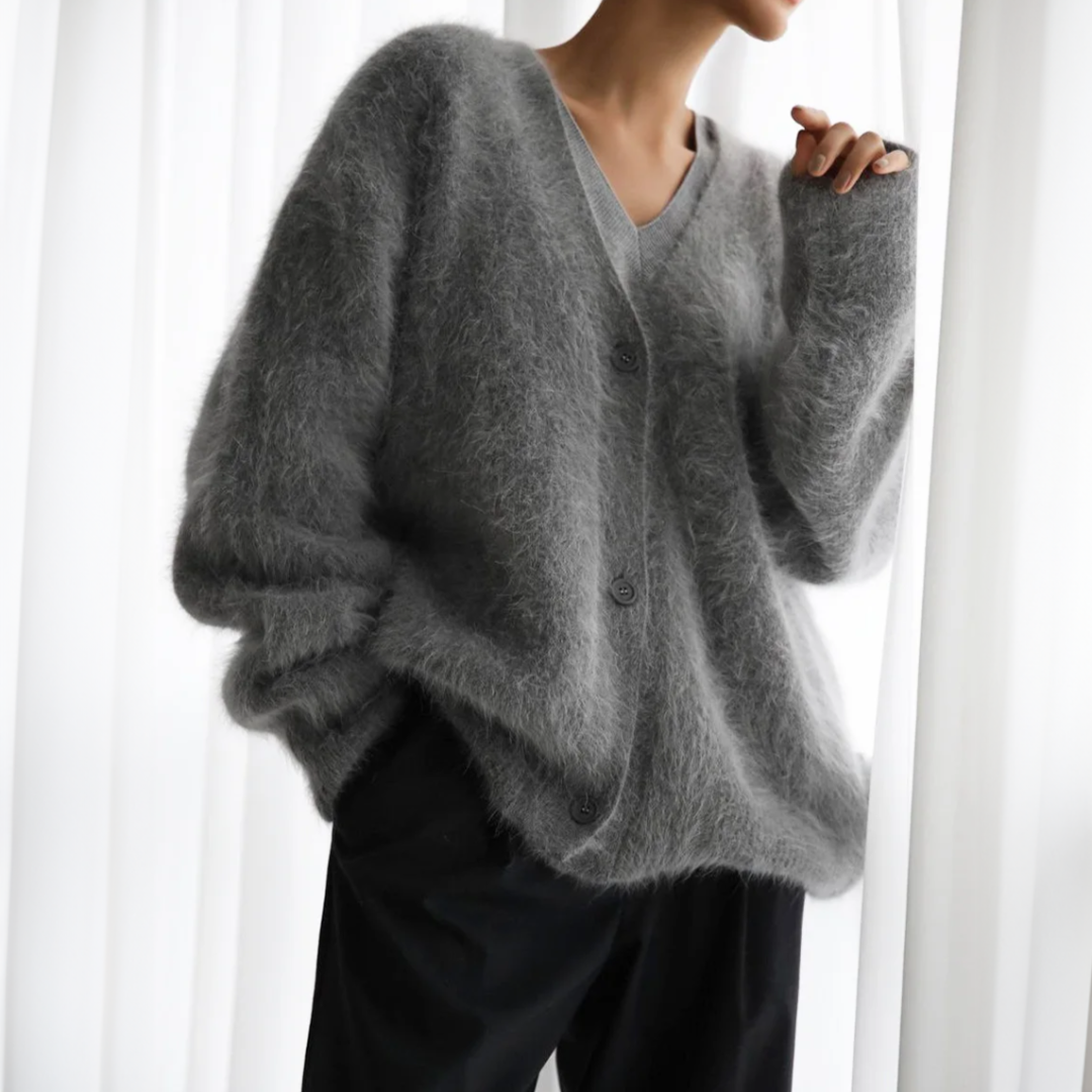 Cárdigan oversize cálido con efecto de piel de visón