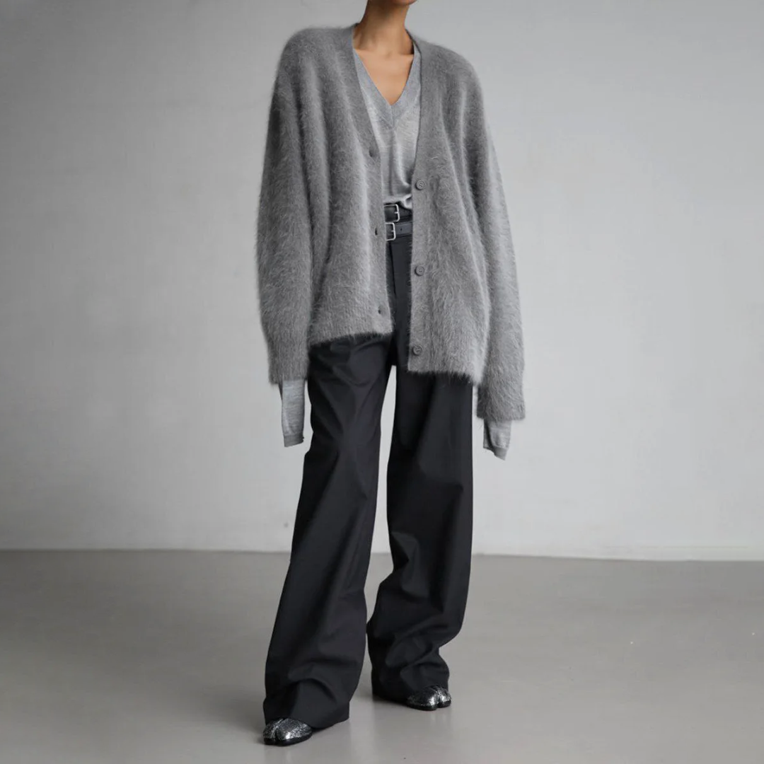 Cárdigan oversize cálido con efecto de piel de visón