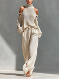 Elyzia - Conjunto compuesto por un top de punto y unos pantalones de pierna ancha