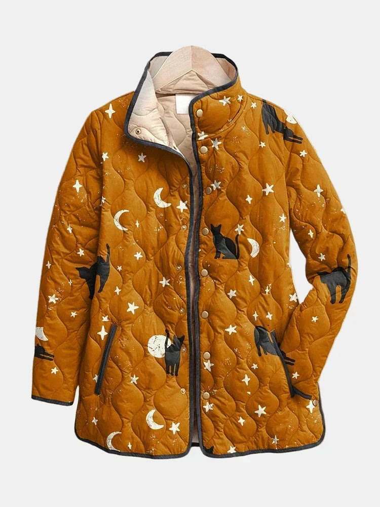 Chaqueta acolchada de gatos y estrellas