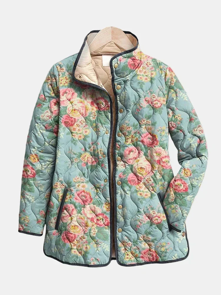 Chaqueta acolchada de rosas color celadón