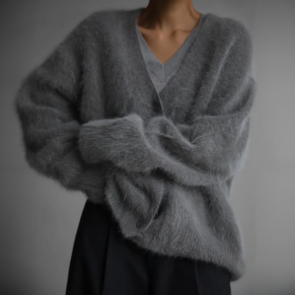 Cárdigan oversize cálido con efecto de piel de visón