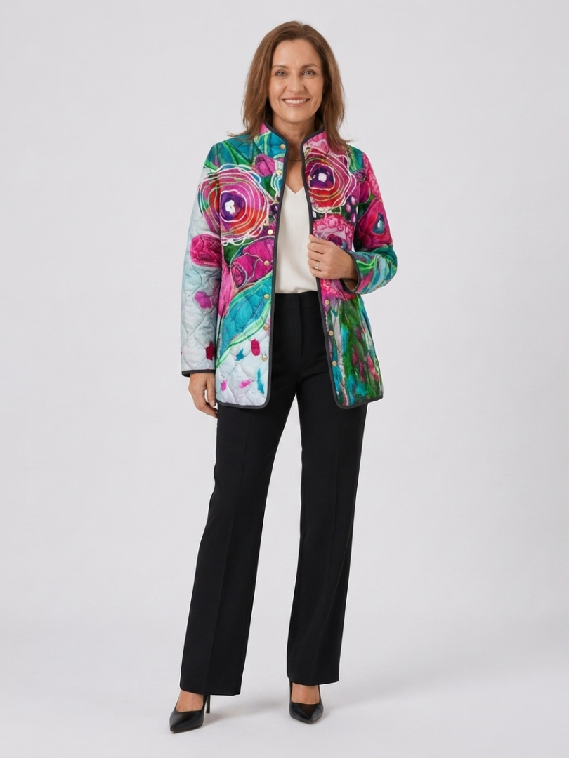 Chaqueta acolchada con estampado floral de acuarela