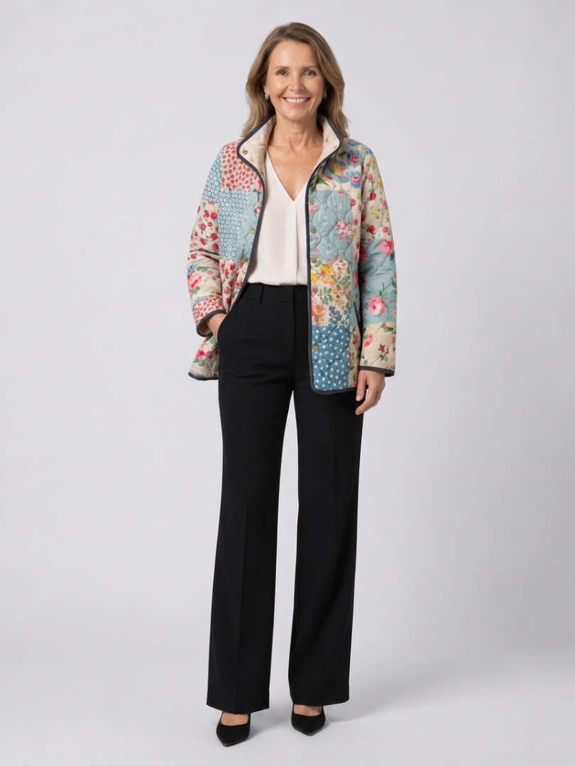 Chaqueta acolchada de patchwork floral