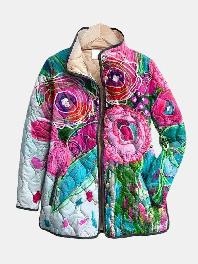 Chaqueta acolchada con estampado floral de acuarela