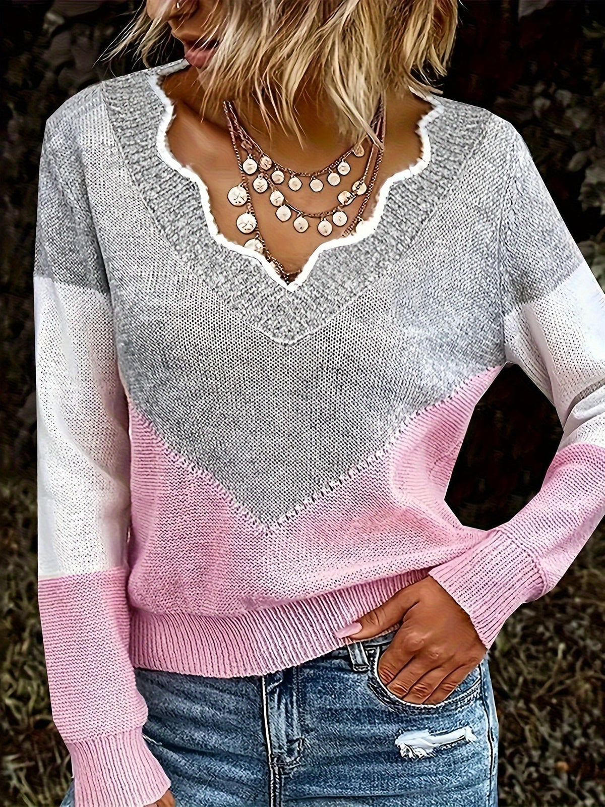 Arknelle - Jersey casual de manga larga con inserciones en contraste