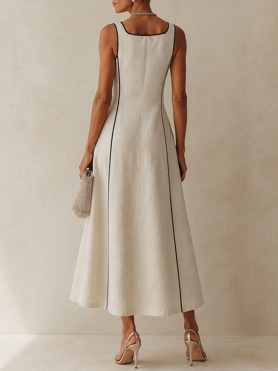 Vestido largo de corte en A con rayas negras de estilo minimalista