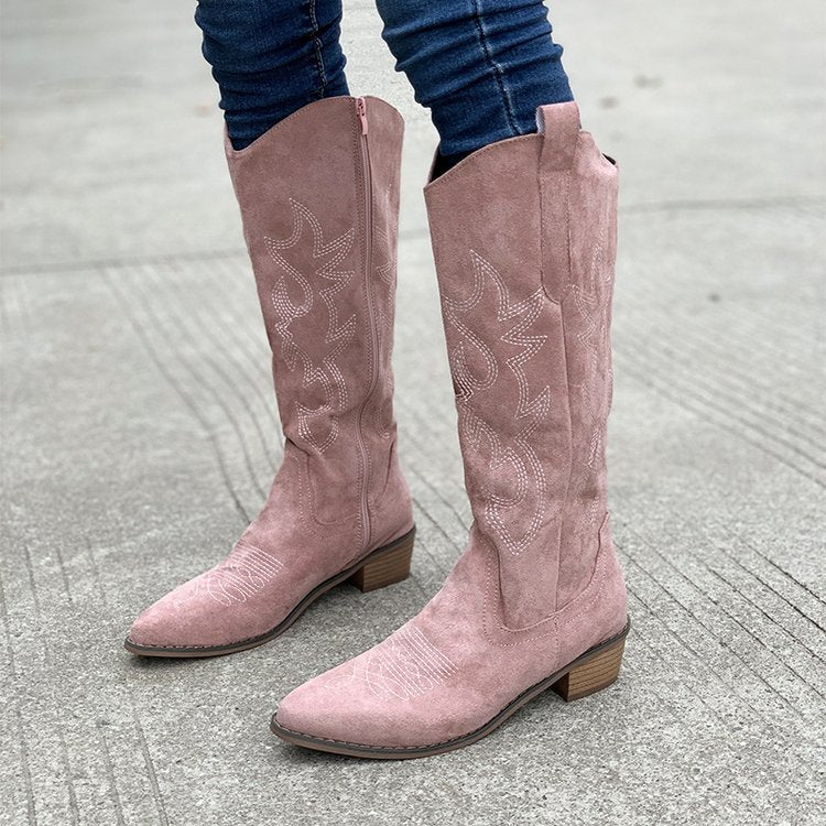 Botas vaqueras de mezclilla bordadas con plataforma
