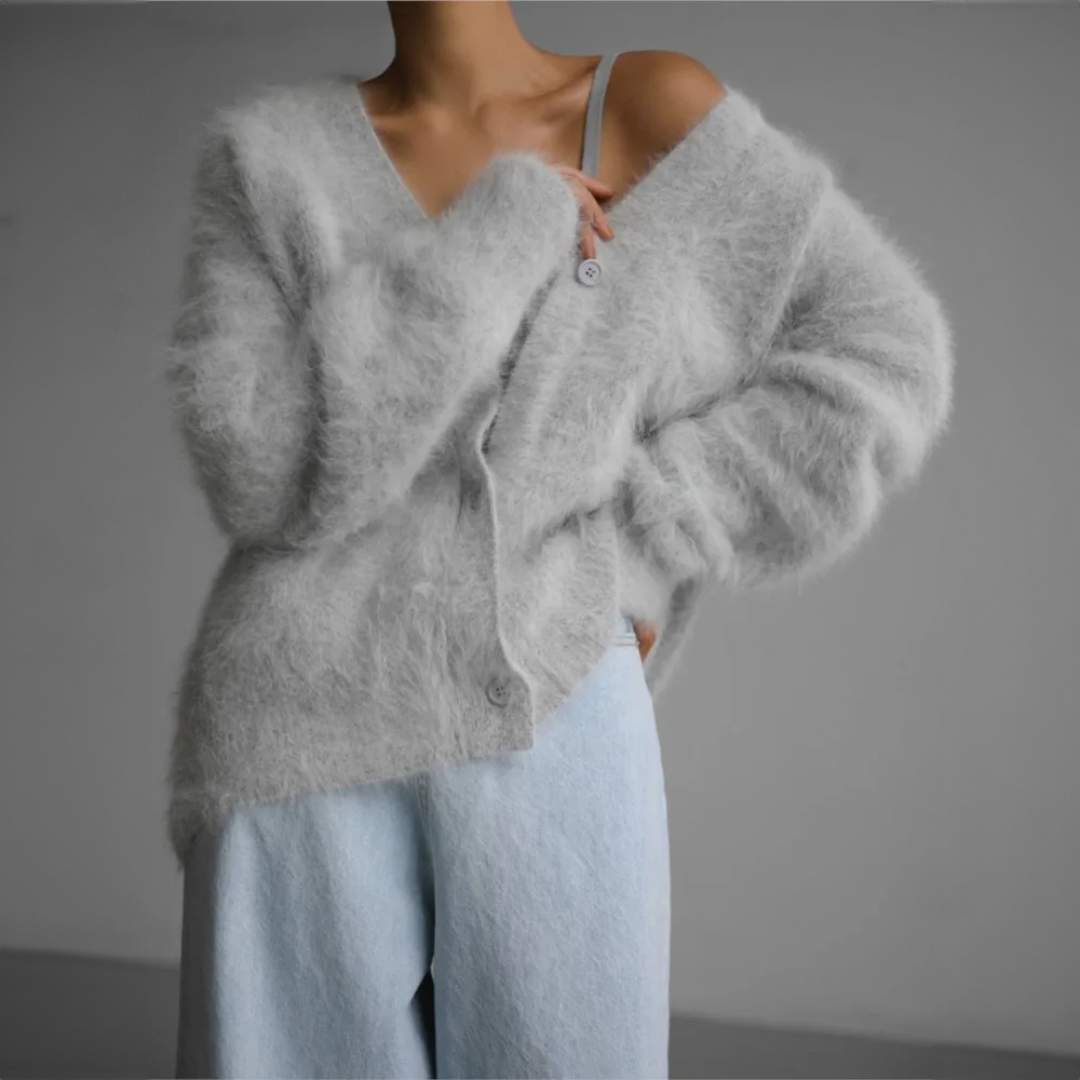 Cárdigan oversize cálido con efecto de piel de visón