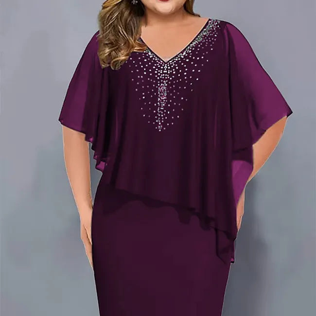 Amelie - Vestido de gasa con escote en V, adornado con pedrería