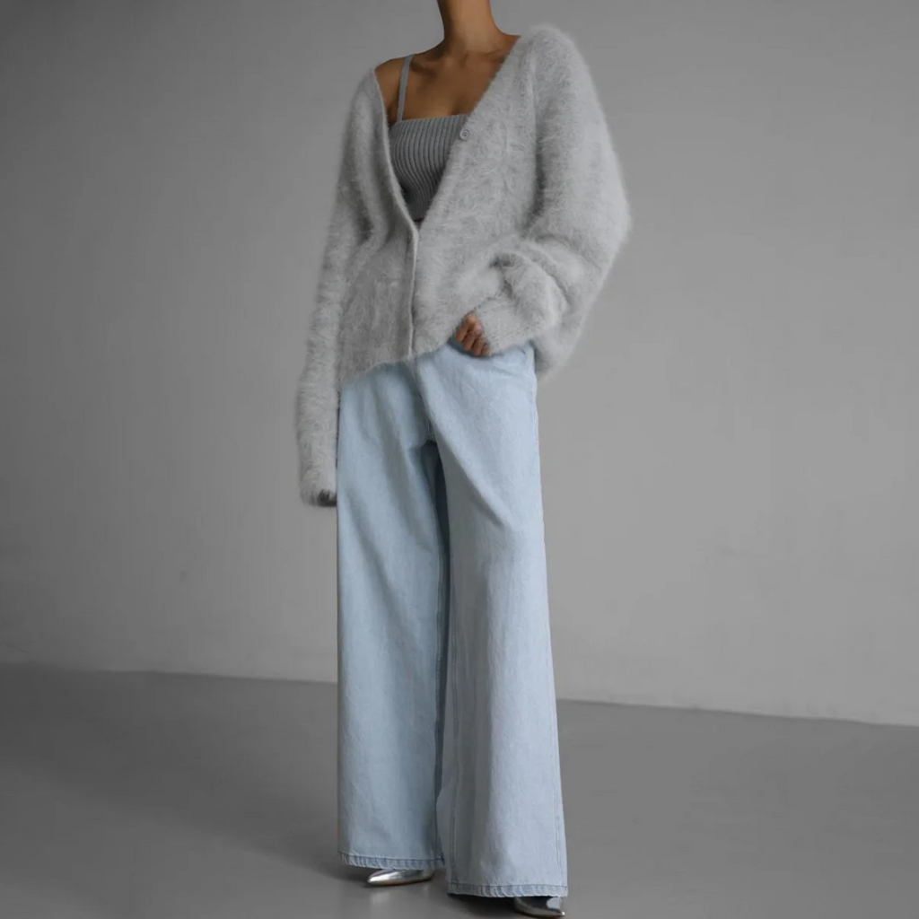 Cárdigan oversize cálido con efecto de piel de visón